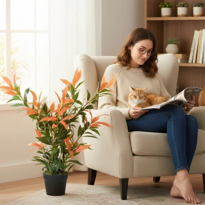 HOMCOM Pianta artificiale 45cm x 45cm x 90cm Rosso, Verde