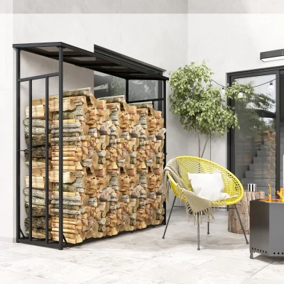 Outsunny Scaffale per legna da ardere 185cm x 62cm x 184cm Nero