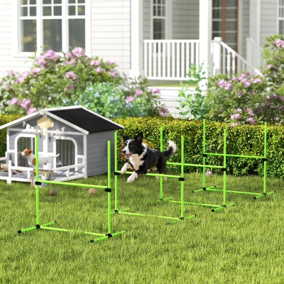 PawHut Agility-set voor honden 4-delig in hoogte verstelbare agility-uitrusting met 4 hindernissen draagtas 99 x 65 x 94 cm Groen