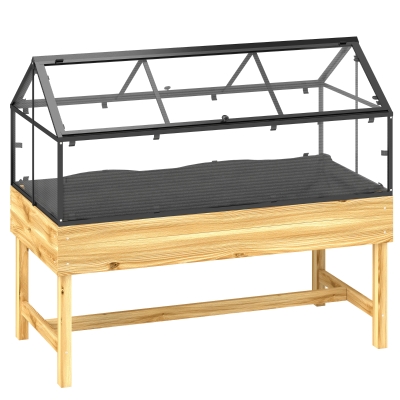 Outsunny Mini-Gewächshaus auf Füßen dim.  120L x 60l x 103H cm doppelt aufklappbares Dach Panneaux de Polycarbonate, acier, Bois Sapin traité