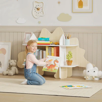 AIYAPLAY Bibliothèque Enfant 6 Compartiments Bois Naturel 120cm