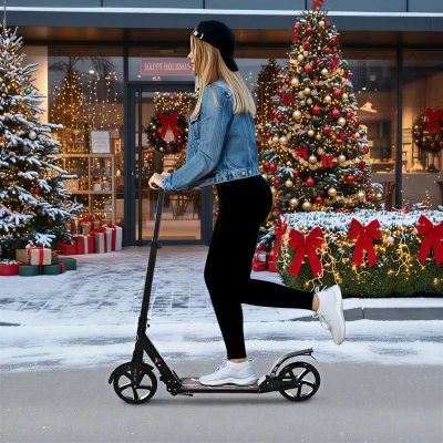 HOMCOM Patinete Plegable Scooter con Manillar Altura Ajustable Patinete Ligero para Adultos y Niños (más de 14 años) Tipo Monopatín con Freno Grandes Ruedas Ø200 mm Aluminio Carga 100kg
