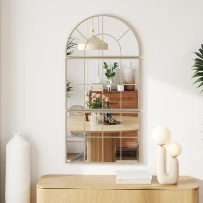 HOMCOM Miroir Fenêtre 3 Pièces Métal Doré 76x150 cm