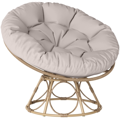 Outsunny Poltrona papasan in rattan 90cm x 78cm x 76cm Grigio chiaro