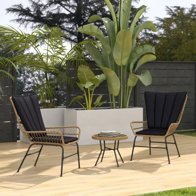 Outsunny Set sedute in rattan 76cm x 66cm x 96cm Nero