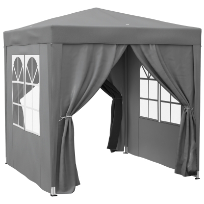 Garden Pop Up Gazebo Marquee Party Tent Canopy with free Carrying Case, Removable 2 Walls, 2 Windows, 2m x 2m, Grey