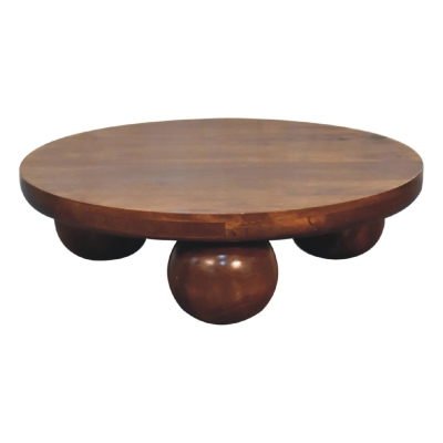 Solid Mango Wood Centre Table with Sculptural Central Ball Base, Brown