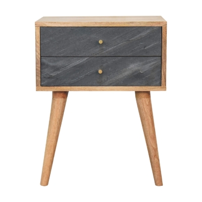 Solid Mango Wood Slade Bedside Table with 2 Drawers and Nordic-Style Legs, Brown