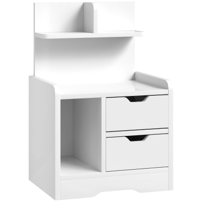 HOMCOM Bedside Table 2 Drawers Open Shelves White