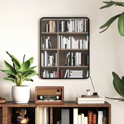 HOMCOM Espejo de pared rectangular 50 x 40 cm, espejo decorativo moderno con marco de metal para salón, entrada, pasillo, negro