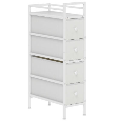 HOMCOM Cómoda con 4 Cajones de Tela Marco de Acero Cómoda para Dormitorio para Espacios Pequeños Salón Vestidor Blanco
