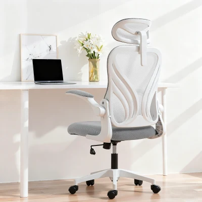 HOMCOM Ergonomic Office Chair Foldable Backrest Light Grey