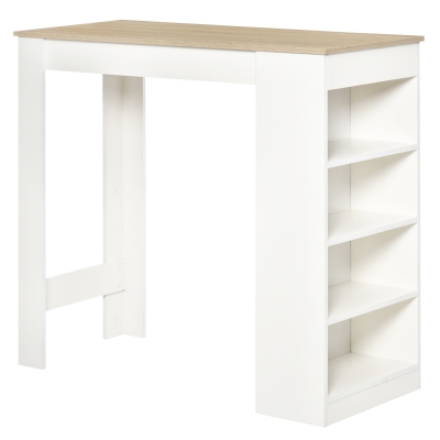 HOMCOM Table de Bar 2 Pers. avec 4 Étagères Blanc/Bois 115cm