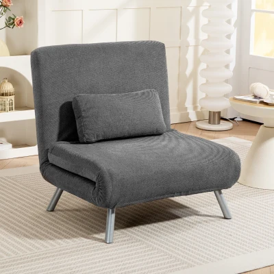 HOMCOM Sofá Cama de 1 Plazas Plegable Tapizado en Terciopelo con Respaldo Ajustable de 5 Niveles 80x75x83 cm Negro