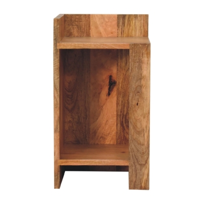 Solid Mango Wood Bedside Table with Open Box Storage and Shelf, Brown