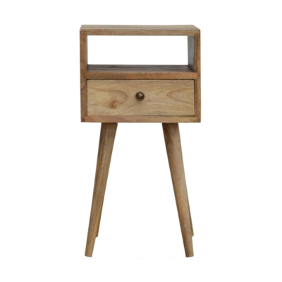 Solid Wood Mini Bedside Table with Drawer and Open Slot for Storage, Brown