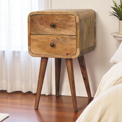 100% Solid Mango Wood Bedside Table with 2 Smooth-Gliding Drawers, Brown