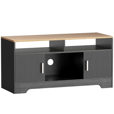 HOMCOM Móvel TV banco para TV em madeira com 2 nichos 2 armários com porta 1 armário aberto 105 x 40 x 52 cm efeito madeira preta