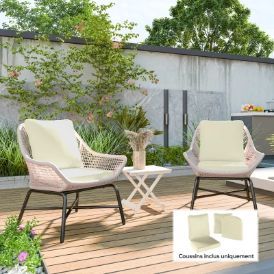 Outsunny Conjunto de 2 almofadas de assento com encosto, almofada de assento e encosto para exterior e interior, creme