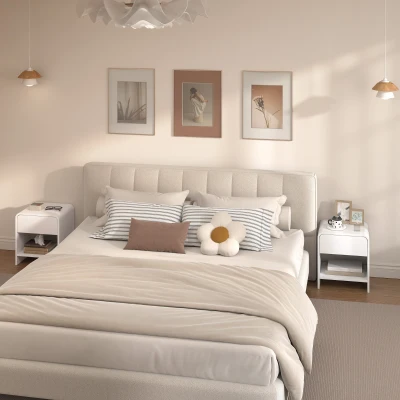 HOMCOM Conjunto de 2 mesas de cabeceira, mesa de apoio moderna com compartimento aberto e gaveta, 40 x 35 x 45 cm, branco