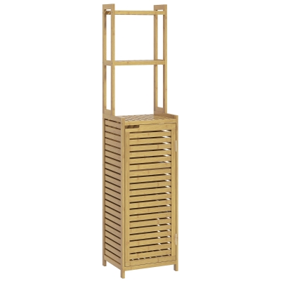 HOMCOM Móvel coluna armário alto para banheiro em bambu com 3 prateleiras e 1 porta 38,5 x 33 x 170 cm natural