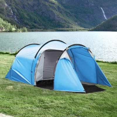 Outsunny Tenda de camping, tenda pop-up para 2-3 pessoas, vestíbulo & área de dormir, impermeável, 426 x 206 x 154 cm, Azul claro