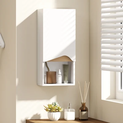 HOMCOM Pensile Bagno con Ripiano Aperto e Armadietto Bianco Legno