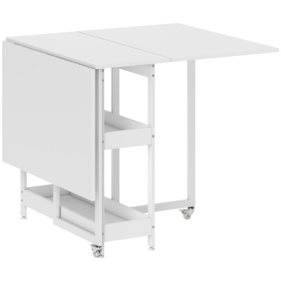 HOMCOM Mesa de jantar dobrável com rodízios para 4 pessoas com compartimentos abertos, para pequenos espaços, sala de jantar, branco