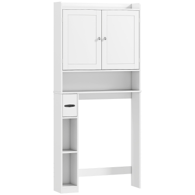 HOMCOM Móvel WC acima do vaso sanitário ou máquina de lavar, 2 portas, 3 compartimentos, suporte para papel higiênico, 80x19,5x170cm, branco