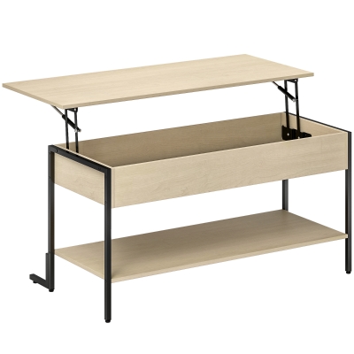 HOMCOM Mesa de centro com tampo elevatório, mesa de sala com compartimento oculto e prateleira aberta, 95x40x59cm, madeira natural