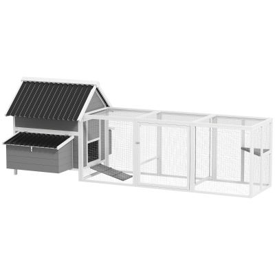 PawHut Großer Hühnerstall für 7-10 Hühner, Sitzstangen, Schaukel, Fenster, Nistkästen, Maschendraht, Grau