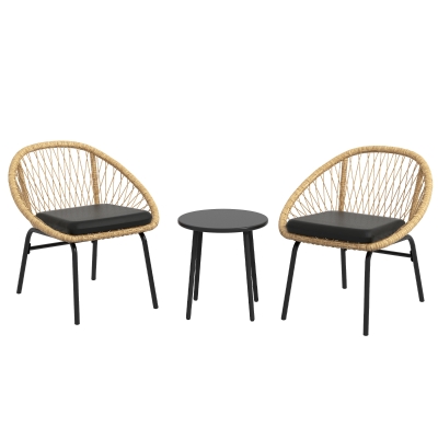 Outsunny Conjunto de terraço em rattan, Conjunto de móveis de jardim, 2 poltronas & mesa, Amarelo