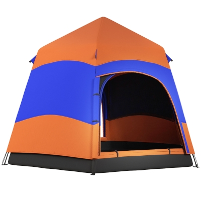 Outsunny Tenda Instantânea Pop-Up de Dupla Camada com Toldo, Tenda Familiar Outdoor para 4 Pessoas à prova d'água Hexagonal 4 Estações Tenda Cúpula com Lona de Chão 2 Portas Mosquiteiro Bolsa de Transporte Laranja