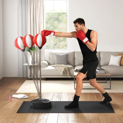 HOMCOM Saco de Pancadas em Pé Regulável 126-144 cm com Luvas, Bomba e Base de Lastro