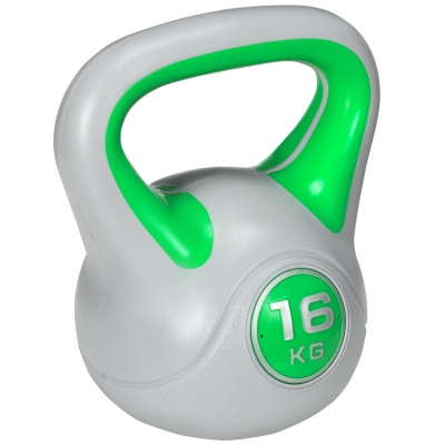 SPORTNOW Pesa Rusa 16 kg Kettlebell Revestimiento de PU y Relleno de Arena para Entrenamiento de Fuerza 27x17x31 cm Verde y Gris