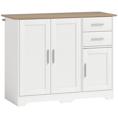 HOMCOM Credenza Moderna 2 Cassetti e 2 Armadietti Bianco e Legno