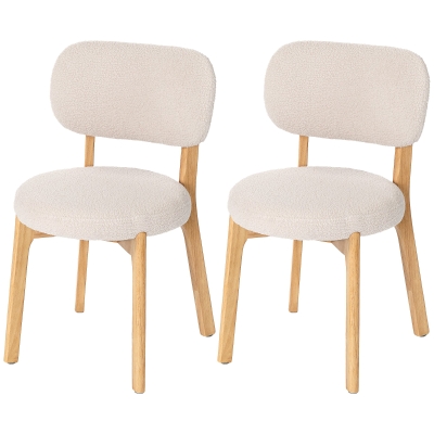 HOMCOM Lot de 2 Chaises Salle à Manger Rembourrées Bois Crème