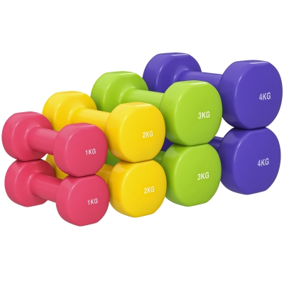 HOMCOM Set 4 Manubri da 20 kg Esagonali in Acciaio PU Multicolore