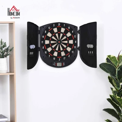 HOMCOM Diana Electrónica Digital Diana con 6 Dardos hasta 8 Jugadores Marcador Puertas Laterales Pantalla LCD y 26 Juegos 44x4,4x50 cm Negro
