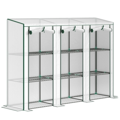 Outsunny Invernadero de Exterior de 3 Niveles con Puerta Enrollable con Cremallera 9 Estantes Cubierta de PE 215x46x151cm Blanco