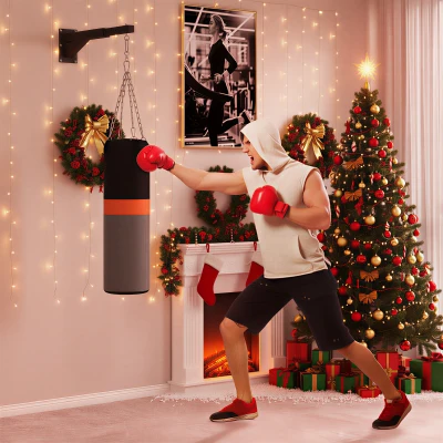 SPORTNOW Soporte Saco Boxeo de Pared con Distancia Ajustable Gancho Giratorio Cadenas 45-65 cm Negro