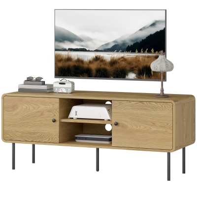 HOMCOM Meuble TV 55" Chêne avec Pieds Acier et Rangement