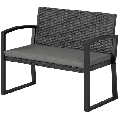 Outsunny Banc 2 Places Résine Tressée Gris Noir Extérieur 103cm