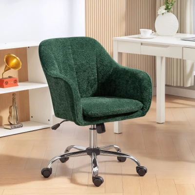HOMCOM Velvet Swivel Vanity Chair Tub Back Dark Green