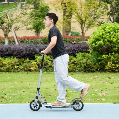 HOMCOM Teen/Adults Aluminium Folding Kick Scooter w/ Shock Mitigation System Silver