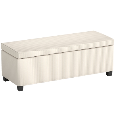 HOMCOM Banco Almacenaje Capacidad de 84 L 112x42x40cm Tapizado en Pana Pie de Cama para Sala de Estar Dormitorio Beige