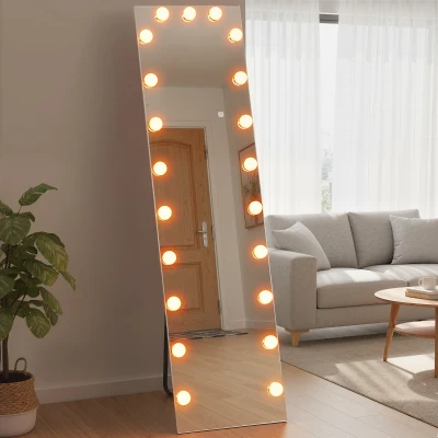 HOMCOM Volledige-lengte spiegel 150x40 cm RGB-LED staande spiegel met 21 gloeilampen 7 lichtkleuren touchschakelaar geheugenfunctie