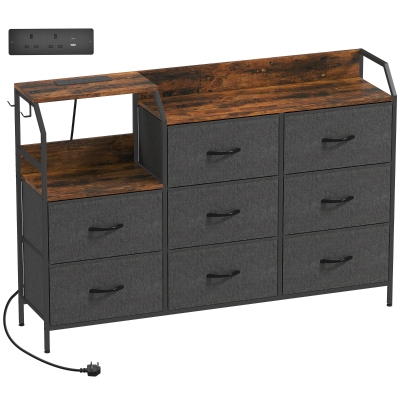 HOMCOM Chest of 8 Drawers with Charging Station Brown/Black