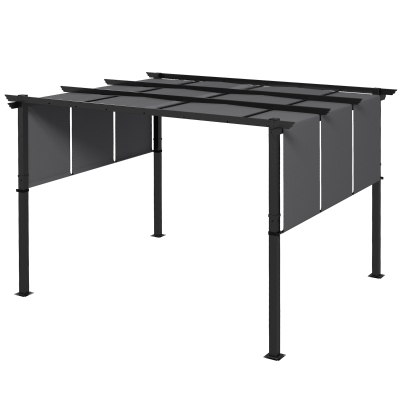 Outsunny Pergola Acier Noir 3 Toiles Coulissantes 3,5x3m Gris