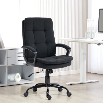 HOMCOM Linen Office Chair Double-Padded Black